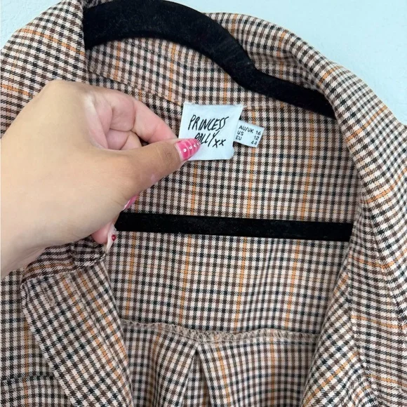 Princess Polly Checkered Button Up Brown and Black - Picture 3 of 3